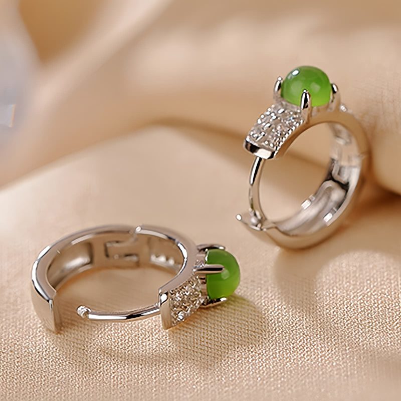 925 Silver Round Cyan Jade Success Earrings 925 Silver Round Cyan Jade Success Earrings
