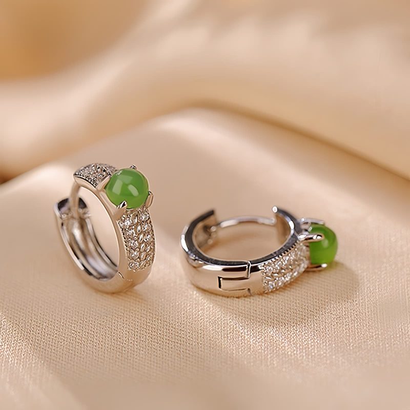 925 Silver Round Cyan Jade Success Earrings 925 Silver Round Cyan Jade Success Earrings
