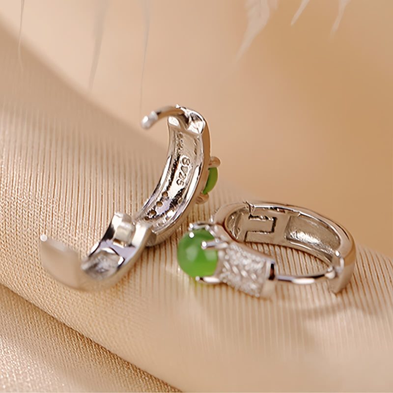 925 Silver Round Cyan Jade Success Earrings 925 Silver Round Cyan Jade Success Earrings