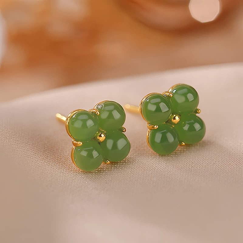 Vierblättriges Kleeblatt Ohrstecker aus 925er Silber & Gold 925 Silver Gold Four Leaf Clover Earrings