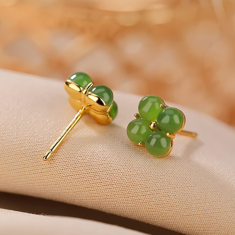Vierblättriges Kleeblatt Ohrstecker aus 925er Silber & Gold 925 Silver Gold Four Leaf Clover Earrings
