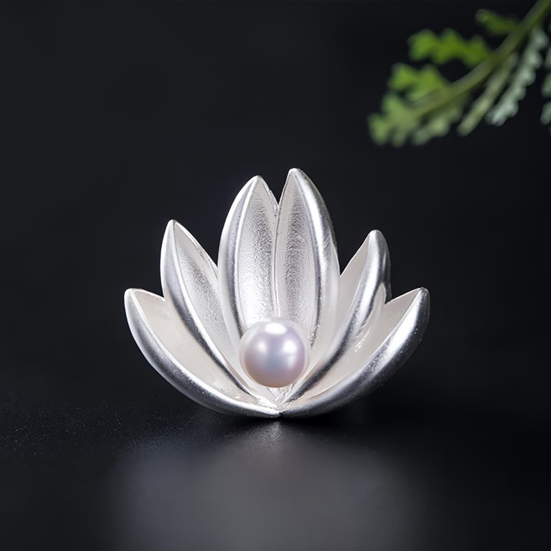 925 Silver Lotus Flower Pearl Brooch 925 Silver Lotus Flower Pearl Brooch