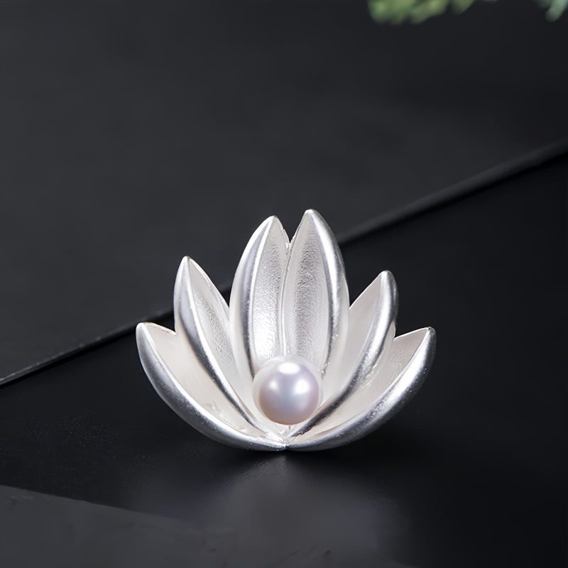 925 Silver Lotus Flower Pearl Brooch 925 Silver Lotus Flower Pearl Brooch