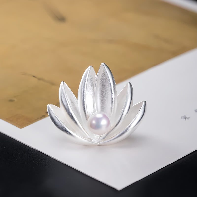925 Silver Lotus Flower Pearl Brooch 925 Silver Lotus Flower Pearl Brooch