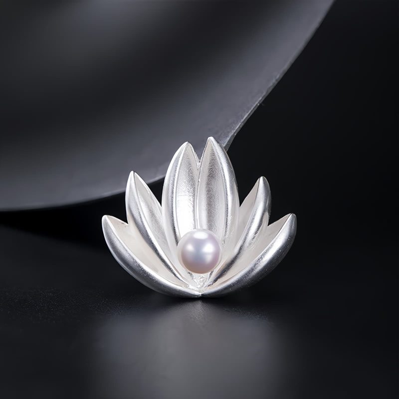 925 Silver Lotus Flower Pearl Brooch 925 Silver Lotus Flower Pearl Brooch