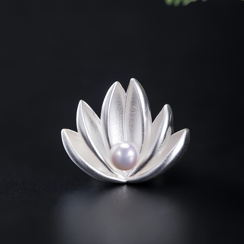 925 Silver Lotus Flower Pearl Brooch 925 Silver Lotus Flower Pearl Brooch