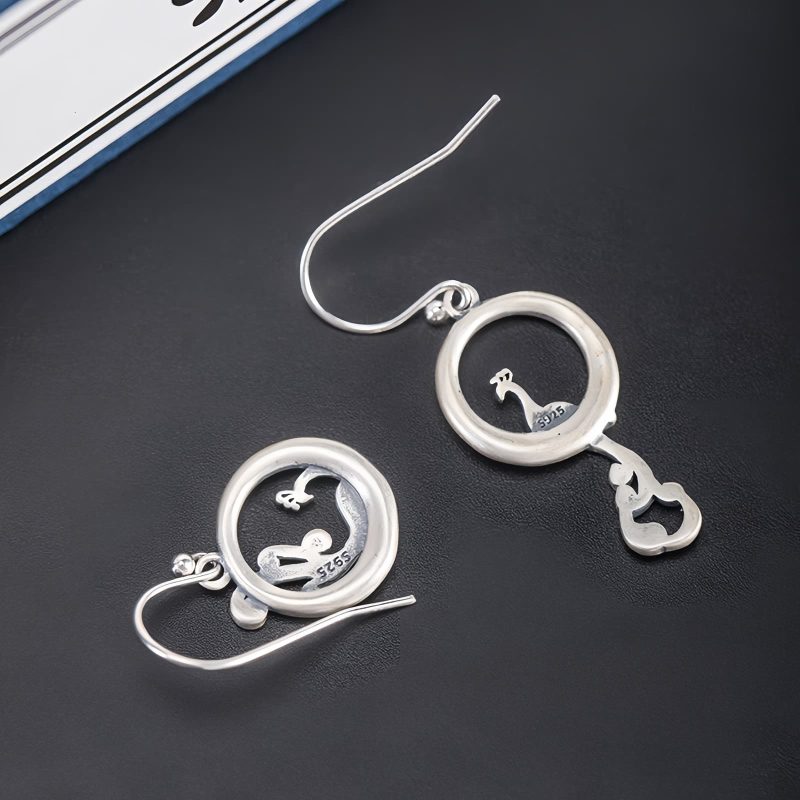 925 Silver Asymmetric Peacock Earrings 925 Silver Asymmetric Peacock Earrings