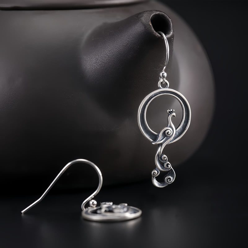 925 Silver Asymmetric Peacock Earrings 925 Silver Asymmetric Peacock Earrings