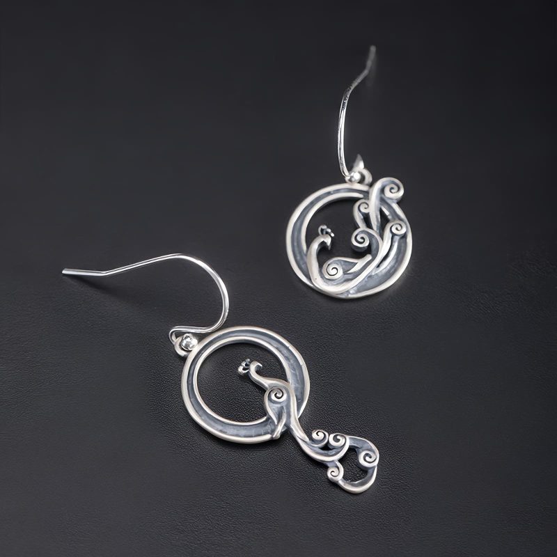 925 Silver Asymmetric Peacock Earrings 925 Silver Asymmetric Peacock Earrings