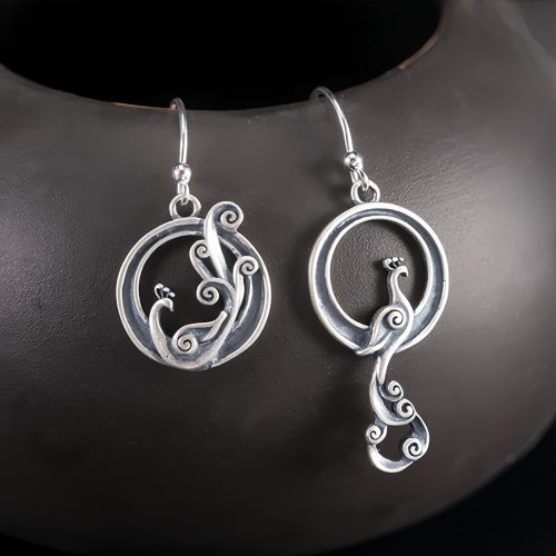 925 Silver Asymmetric Peacock Earrings
