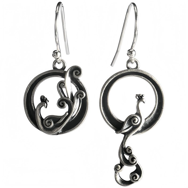 925 Silver Asymmetric Peacock Earrings 925 Silver Asymmetric Peacock Earrings
