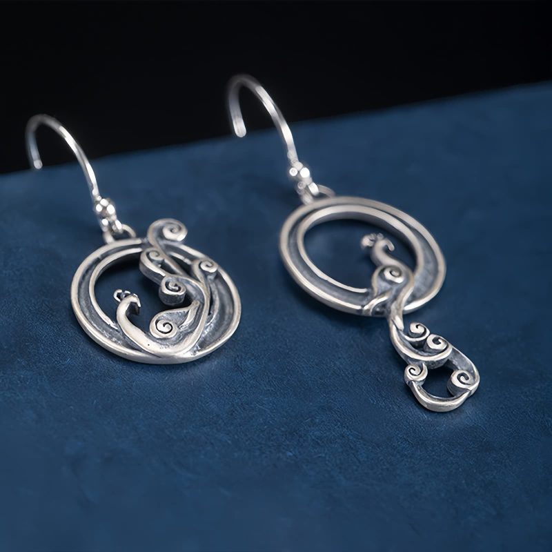 925 Silver Asymmetric Peacock Earrings 925 Silver Asymmetric Peacock Earrings