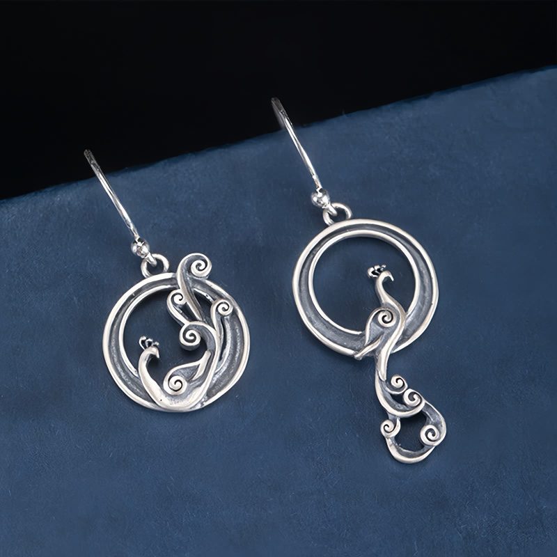 925 Silver Asymmetric Peacock Earrings 925 Silver Asymmetric Peacock Earrings