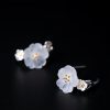 Pendientes de Flor de Ciruelo en Plata 925 925 Silver Plum Blossom Blessing Earrings