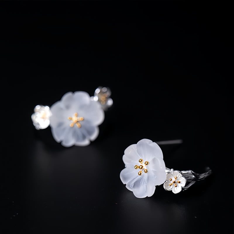 Pendientes de Flor de Ciruelo en Plata 925 925 Silver Plum Blossom Blessing Earrings