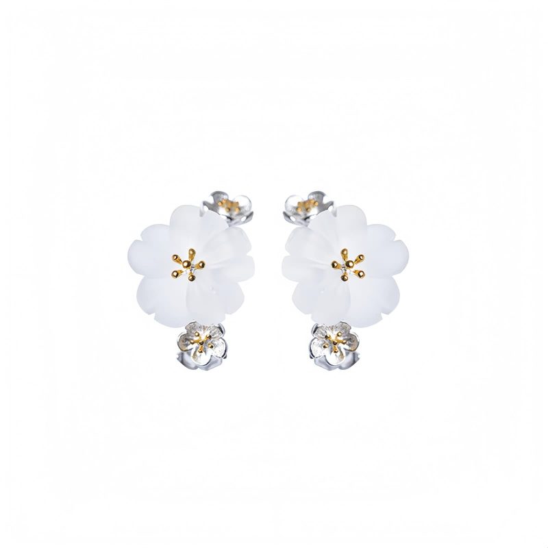 Pendientes de Flor de Ciruelo en Plata 925 925 Silver Plum Blossom Blessing Earrings