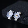 Pendientes de Flor de Ciruelo en Plata 925 925 Silver Plum Blossom Blessing Earrings