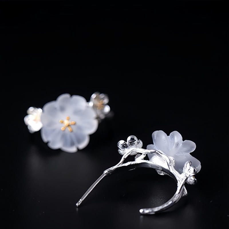 Pendientes de Flor de Ciruelo en Plata 925 925 Silver Plum Blossom Blessing Earrings