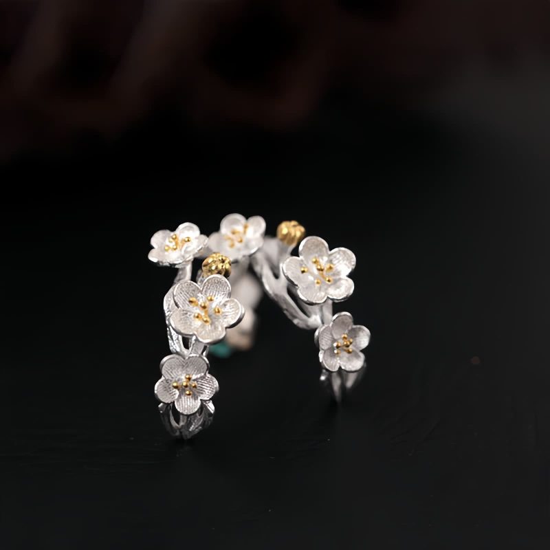 Pendientes de Flor de Ciruelo en Plata 925 925 Silver Plum Blossom Blessing Earrings