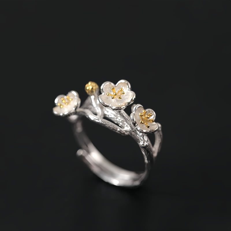 Pendientes de Flor de Ciruelo en Plata 925 925 Silver Plum Blossom Blessing Earrings
