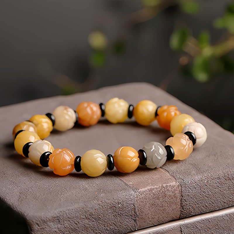 Pulsera de Loto en Jade Seda Dorada para la Prosperidad Golden Silk Jade Lotus Prosperity Bracelet