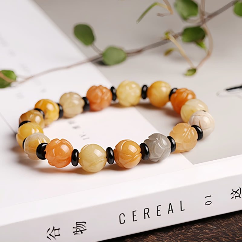 Pulsera de Loto en Jade Seda Dorada para la Prosperidad Golden Silk Jade Lotus Prosperity Bracelet