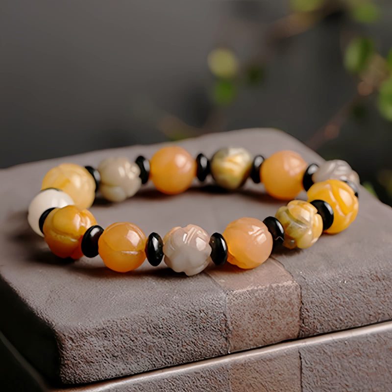 Pulsera de Loto en Jade Seda Dorada para la Prosperidad Golden Silk Jade Lotus Prosperity Bracelet