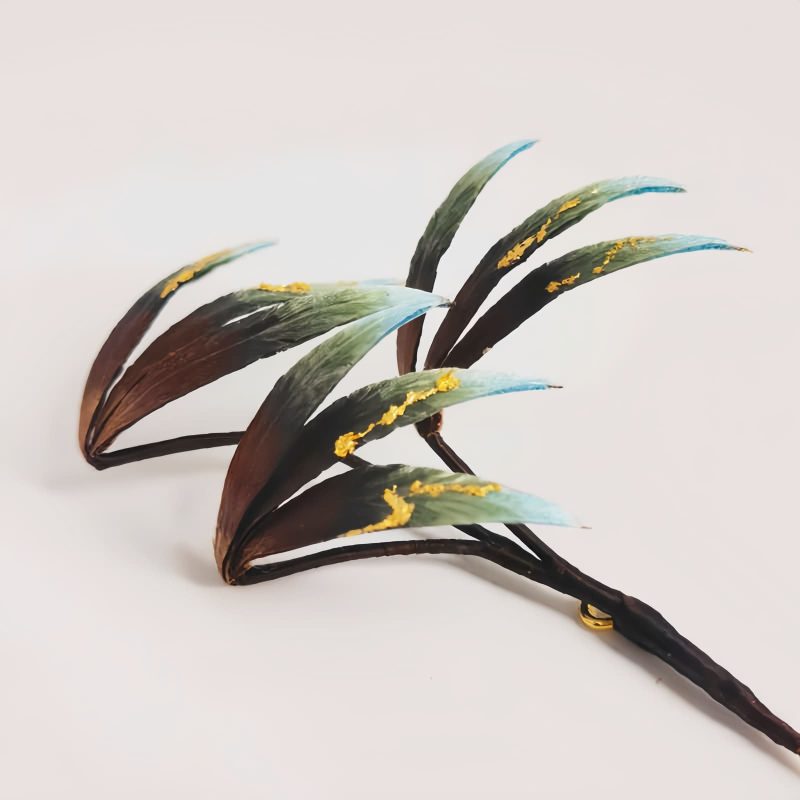 Handmade Mulberry Silk Flower Brooch with Bamboo Leaves Handmade Mulberry Silk Flower Brooch with Bamboo Leaves