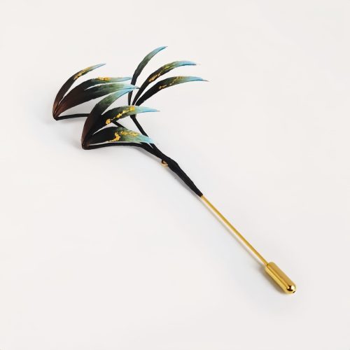 Broche Artesanal em Seda Mulberry com Folhas de Bambu
