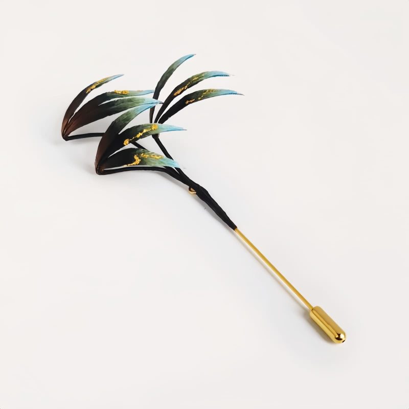Handmade Mulberry Silk Flower Brooch with Bamboo Leaves Handmade Mulberry Silk Flower Brooch with Bamboo Leaves