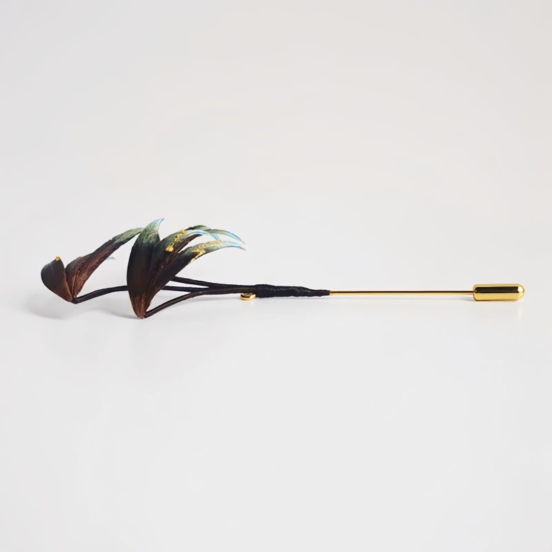 Handmade Mulberry Silk Flower Brooch with Bamboo Leaves Handmade Mulberry Silk Flower Brooch with Bamboo Leaves