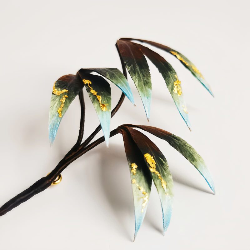 Handmade Mulberry Silk Flower Brooch with Bamboo Leaves Handmade Mulberry Silk Flower Brooch with Bamboo Leaves