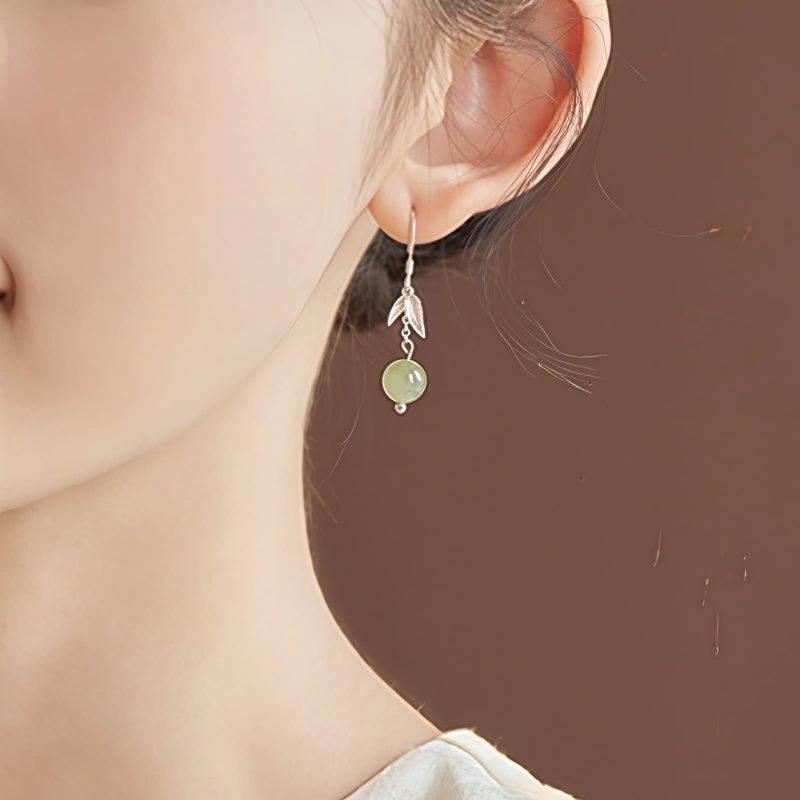 Hetian Jade Bamboo Leaf Dangle Earrings Hetian Jade Bamboo Leaf Dangle Earrings