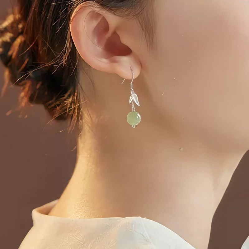 Hetian Jade Bamboo Leaf Dangle Earrings Hetian Jade Bamboo Leaf Dangle Earrings