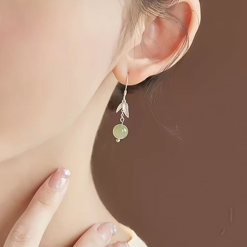 Hetian Jade Bamboo Leaf Dangle Earrings Hetian Jade Bamboo Leaf Dangle Earrings
