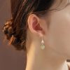 Hetian Jade Bamboo Leaf Dangle Earrings Hetian Jade Bamboo Leaf Dangle Earrings
