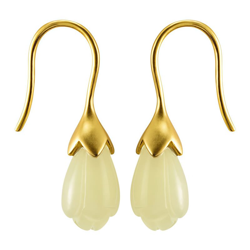 Pendientes de Jade Hetian y Plata: Elegancia en Flor de Magnolia Hetian Jade Magnolia Drop Earrings