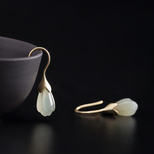 Hetian Jade Magnolia Drop Earrings