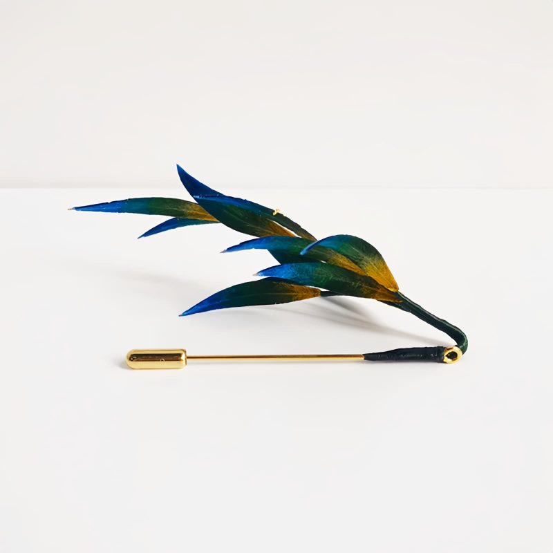 Mulberry Silk Velvet Flower Brooch with Green and Yellow Leaves Mulberry Silk Velvet Flower Brooch with Green and Yellow Leaves