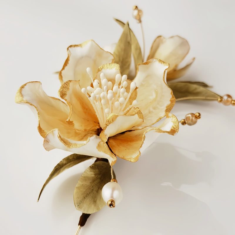 Mulberry Silk Handmade White Camellia Brooch Mulberry Silk Handmade White Camellia Brooch