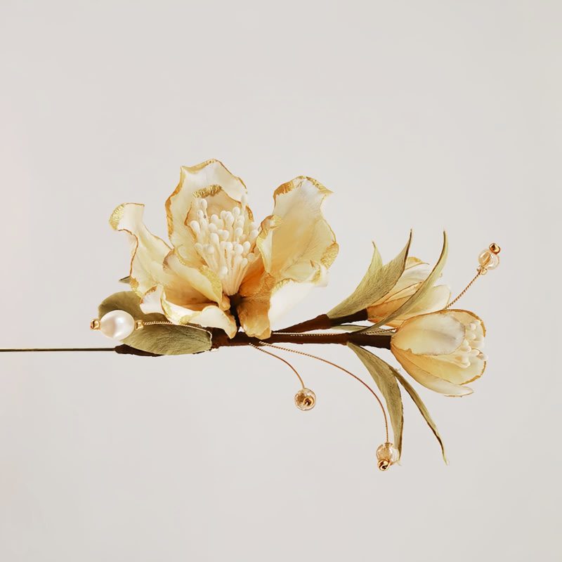 Mulberry Silk Handmade White Camellia Brooch Mulberry Silk Handmade White Camellia Brooch