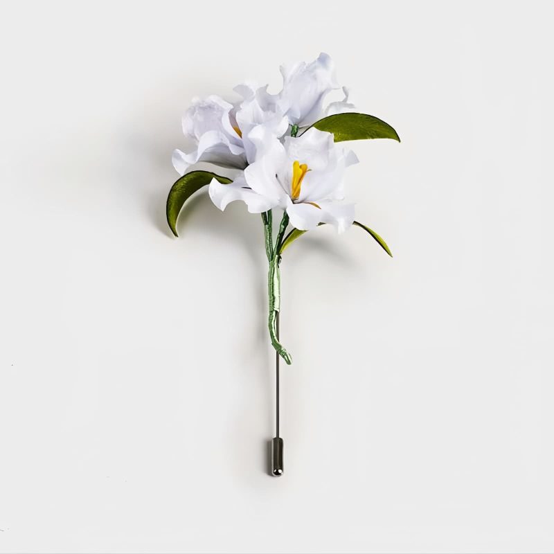 Mulberry Silk White Iris Brooch Mulberry Silk White Iris Brooch