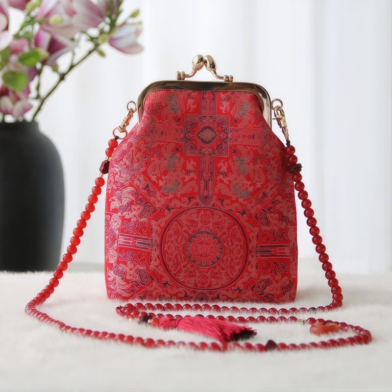 Retro-Tasche mit chinesischer Stickerei und Perlenkette Retro Chinese Embroidery Pearl Chain Bag
