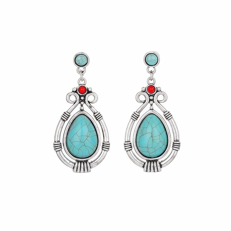 Pendientes Tibetanos de Gota en Turquesa: Esencia Étnica y Carácter Ancestral Tibet Turquoise Waterdrop Dangle Earrings