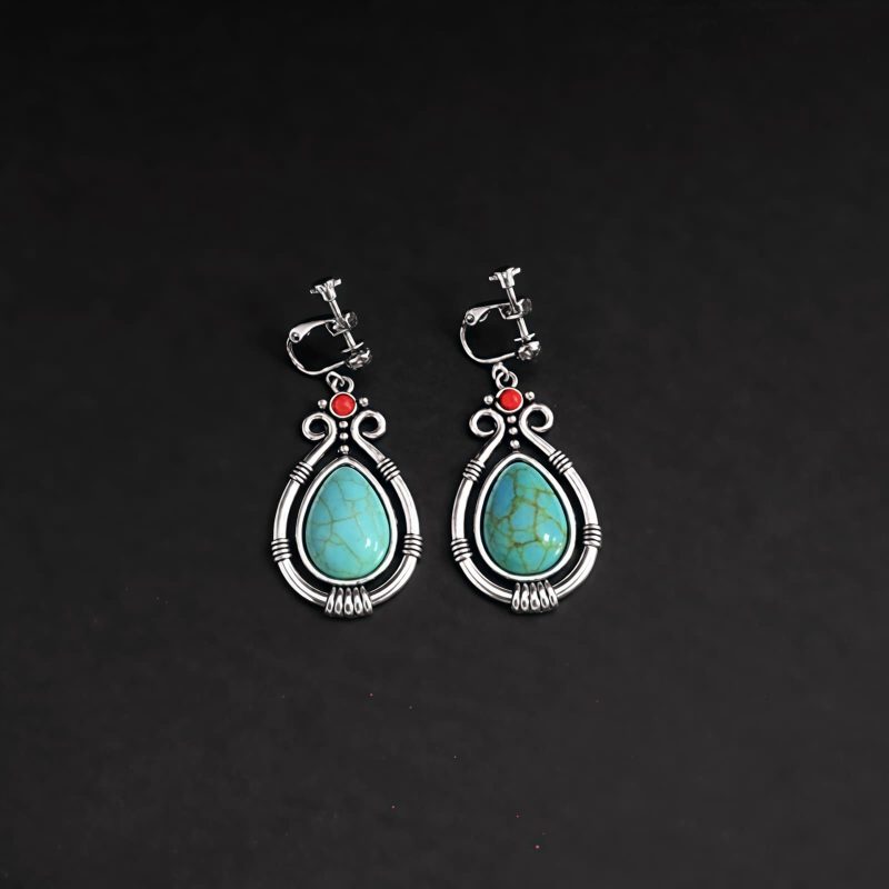 Pendientes Tibetanos de Gota en Turquesa: Esencia Étnica y Carácter Ancestral Tibet Turquoise Waterdrop Dangle Earrings