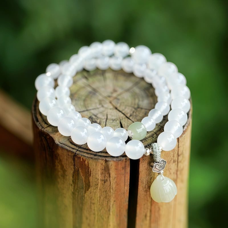 Tibetan White Agate Lotus Protection Bracelet Tibetan White Agate Lotus Protection Bracelet