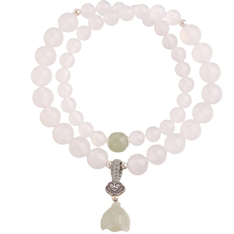 Tibetan White Agate Lotus Protection Bracelet Tibetan White Agate Lotus Protection Bracelet
