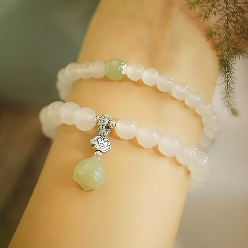 Tibetan White Agate Lotus Protection Bracelet Tibetan White Agate Lotus Protection Bracelet