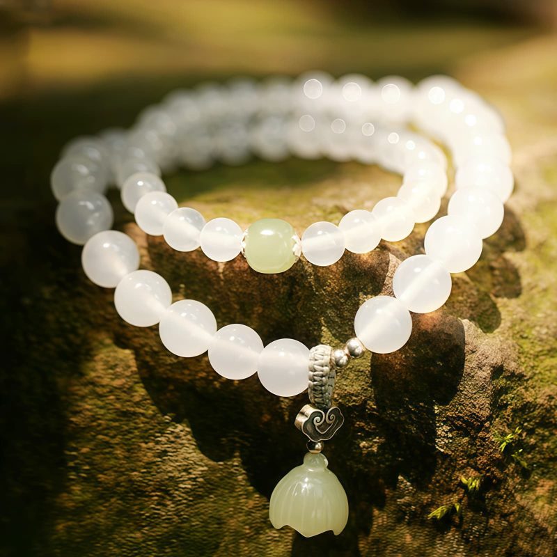 Tibetan White Agate Lotus Protection Bracelet Tibetan White Agate Lotus Protection Bracelet