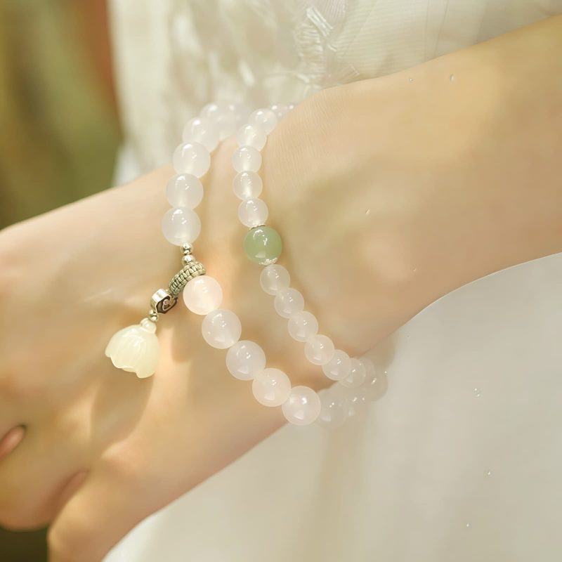 Tibetan White Agate Lotus Protection Bracelet Tibetan White Agate Lotus Protection Bracelet